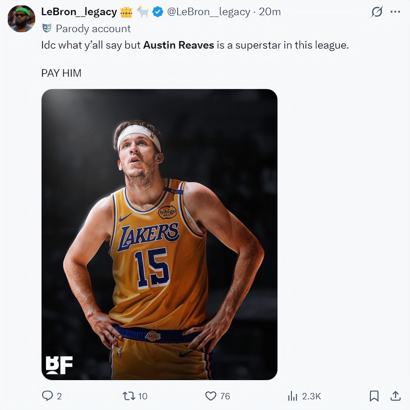 1分钟8分引逆转！里夫斯25分钟35+6各种高难三分 湖媒：超级巨星